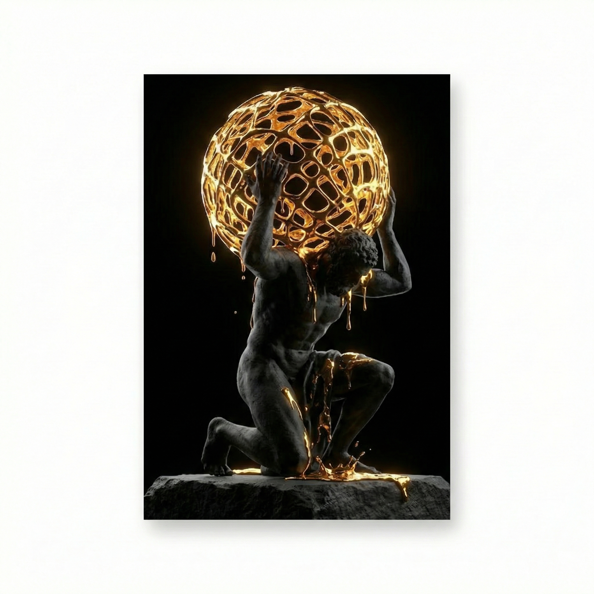 [THE GOLDEN ATLAS | Weight of Success Art | Luxus Wandbild] - Luxus Wandbild mit 24 Karat Gold | Dark Luxury Interior & Wanddekoration.