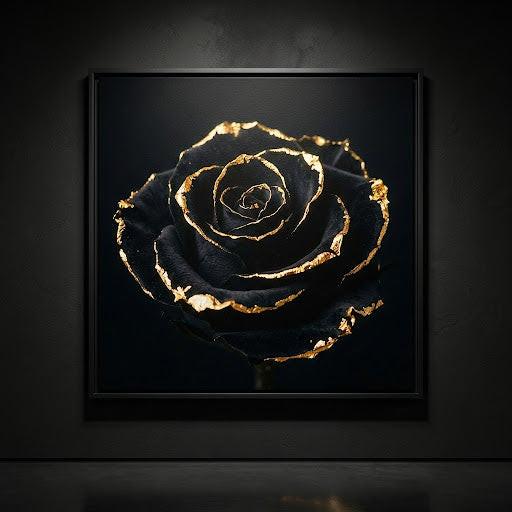 [THE GOLDEN ROSE | Eternal Beauty Art | Luxus Wandbild Rose Schwarz Gold | High-Res Download] - Luxus Wandbild mit 24 Karat Gold | Dark Luxury Interior & Wanddekoration.