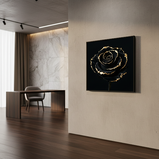 [THE GOLDEN ROSE | Eternal Beauty Art | Luxus Wandbild Rose Schwarz Gold | High-Res Download] - Luxus Wandbild mit 24 Karat Gold | Dark Luxury Interior & Wanddekoration.