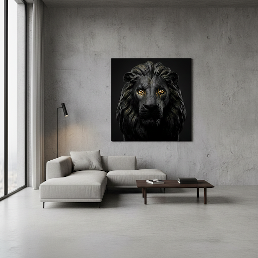 [THE LION KING | Wandbild Löwe Schwarz Gold | Motivation & Führung | Digital Download] - Luxus Wandbild mit 24 Karat Gold | Dark Luxury Interior & Wanddekoration.