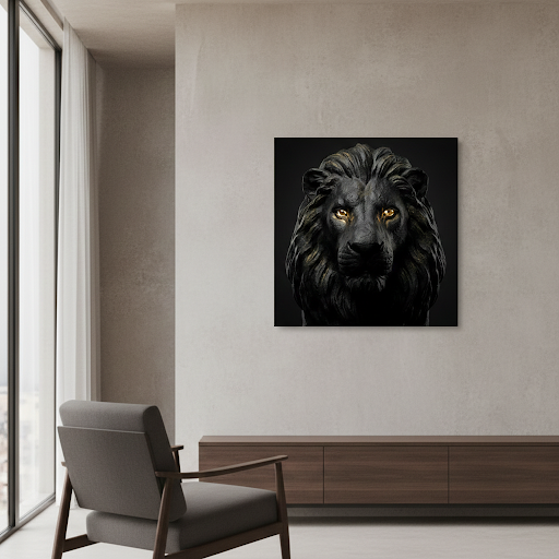 [THE LION KING | Wandbild Löwe Schwarz Gold | Motivation & Führung | Digital Download] - Luxus Wandbild mit 24 Karat Gold | Dark Luxury Interior & Wanddekoration.