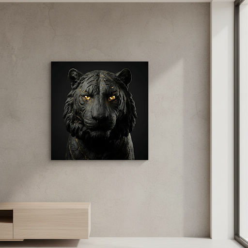 [THE TIGER EYE | Wandbild Tiger Kopf | Fokus & Strategie Kunst | Schwarz Gold Ästhetik] - Luxus Wandbild mit 24 Karat Gold | Dark Luxury Interior & Wanddekoration.