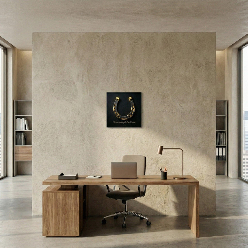 [Vergoldetes Hufeisen – Digitale Kunst | LAFFARTS Gallery] - Luxus Wandbild mit 24 Karat Gold | Dark Luxury Interior & Wanddekoration.