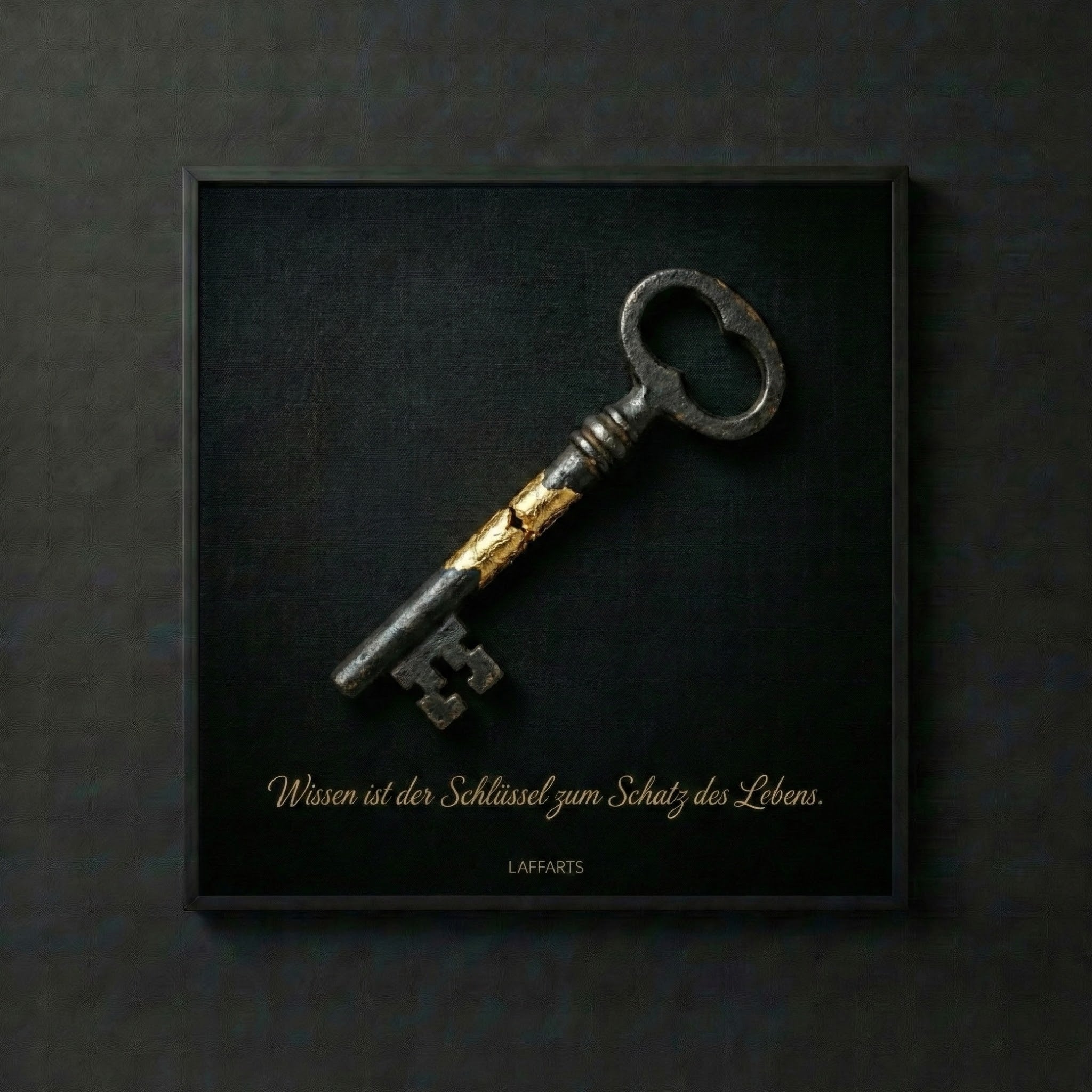 [Schlüssel Wandbild Gold – Digitale Kunst mit vergoldeten Details] - Luxus Wandbild mit 24 Karat Gold | Dark Luxury Interior & Wanddekoration.