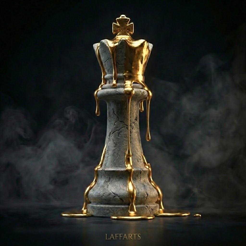 [THE GOLDEN KING | Strategy & Leadership Art X LAFFARTS GALLERY] - Luxus Wandbild mit 24 Karat Gold | Dark Luxury Interior & Wanddekoration.