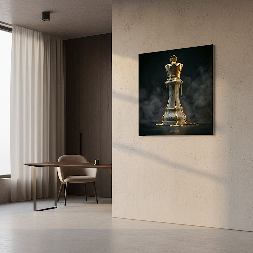 [THE GOLDEN KING | Strategy & Leadership Art X LAFFARTS GALLERY] - Luxus Wandbild mit 24 Karat Gold | Dark Luxury Interior & Wanddekoration.