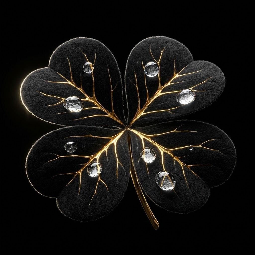 [THE GOLDEN FORTUNE | Success & Luck Art | Luxus Wandbild Kleeblatt | High-Res Download] - Luxus Wandbild mit 24 Karat Gold | Dark Luxury Interior & Wanddekoration.