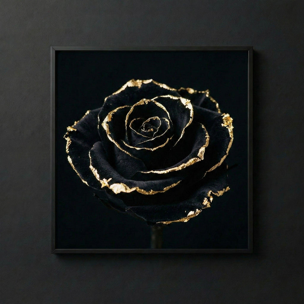 [THE GOLDEN ROSE | Eternal Beauty Art | Luxus Wandbild Rose Schwarz Gold | High-Res Download] - Luxus Wandbild mit 24 Karat Gold | Dark Luxury Interior & Wanddekoration.