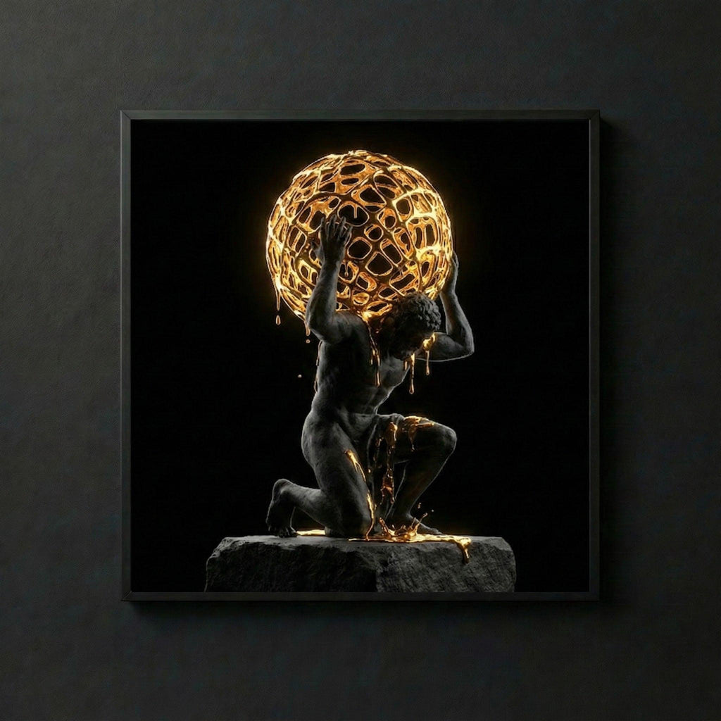 [THE GOLDEN ATLAS | Weight of Success Art | Luxus Wandbild für Macher| High-Res Download] - Luxus Wandbild mit 24 Karat Gold | Dark Luxury Interior & Wanddekoration.