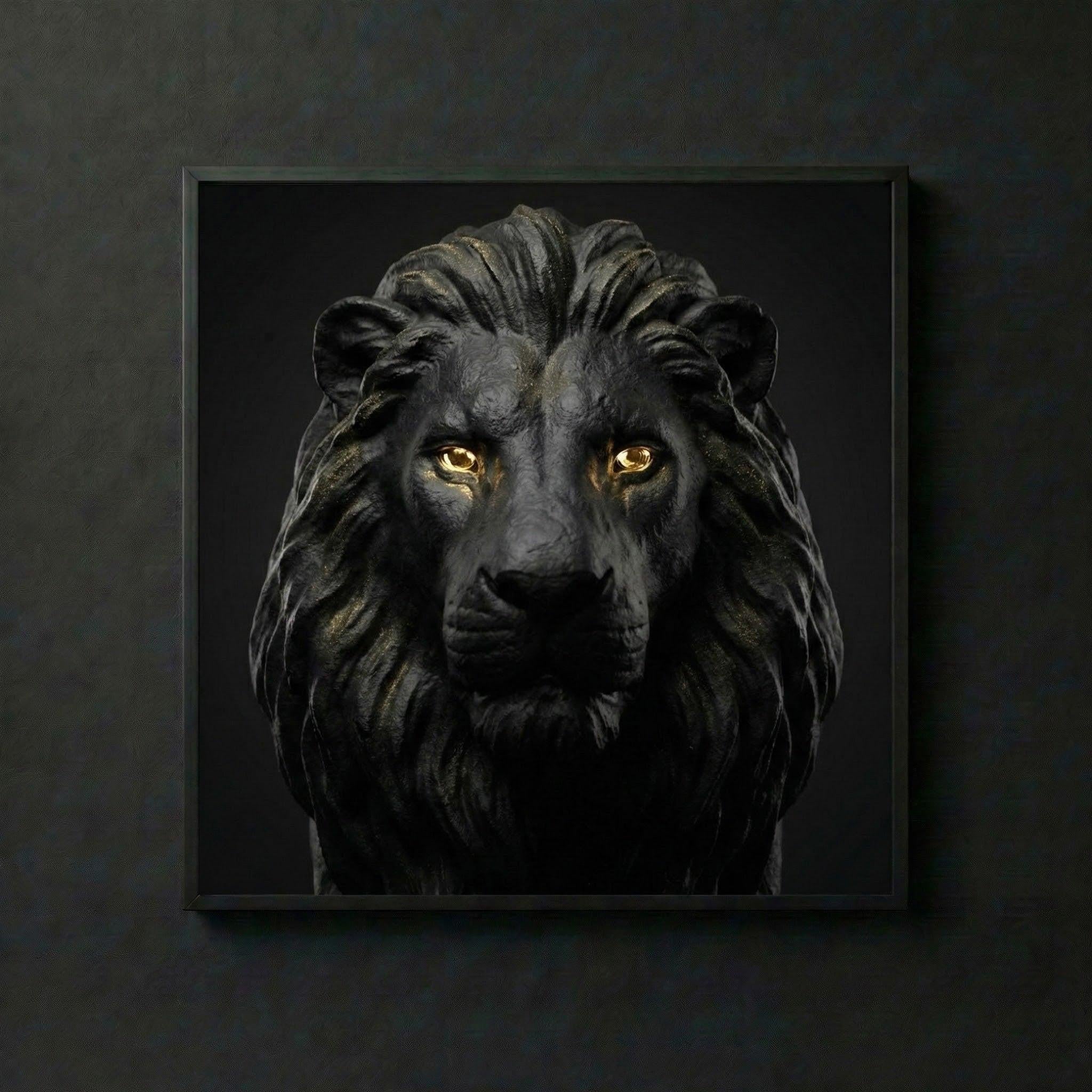 [THE LION KING | Wandbild Löwe Schwarz Gold | Motivation & Führung | Digital Download] - Luxus Wandbild mit 24 Karat Gold | Dark Luxury Interior & Wanddekoration.