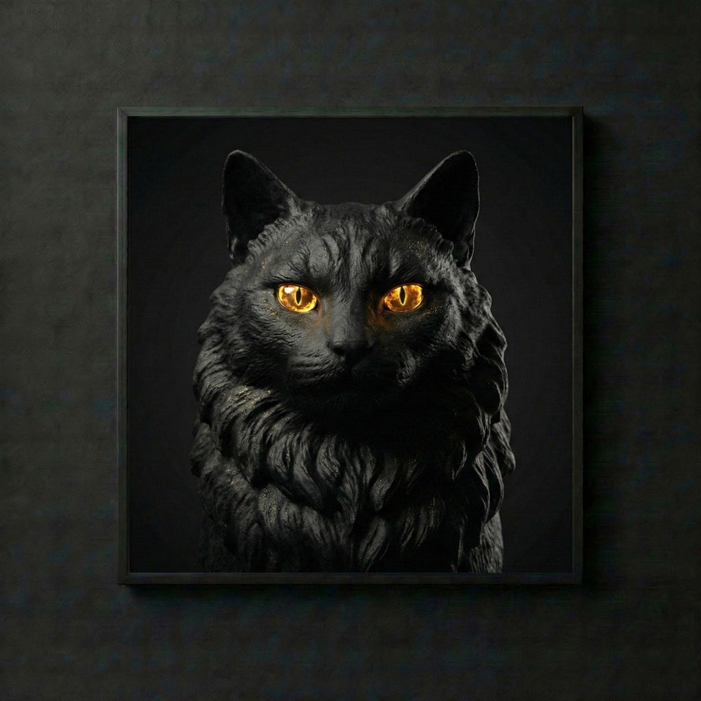 [THE MYSTIC CAT | Maine Coon Wandbild Gold | Edle Katzenkunst | Geschenk für Katzenliebhaber | High-Res Download] - Luxus Wandbild mit 24 Karat Gold | Dark Luxury Interior & Wanddekoration.