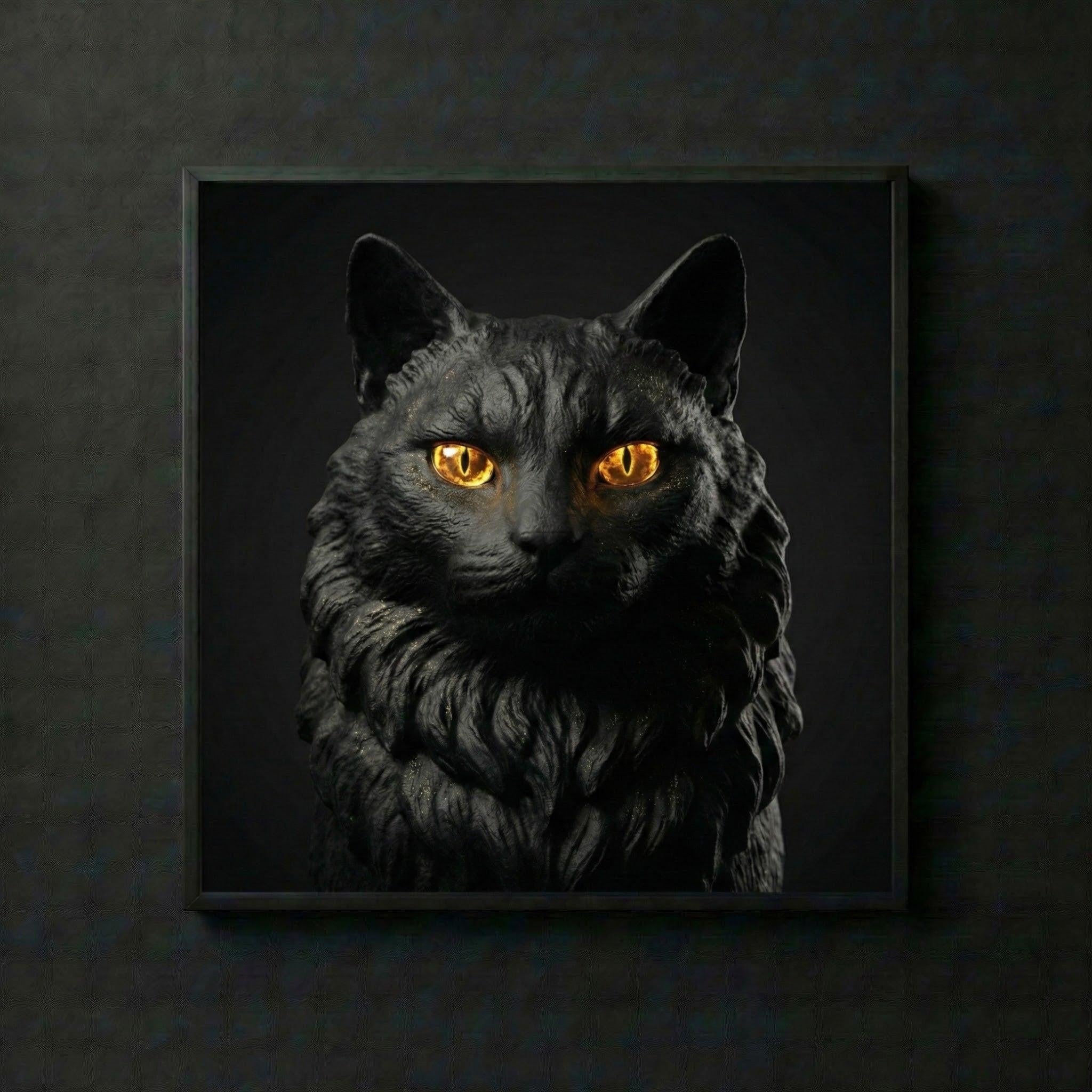 [THE MYSTIC CAT | Maine Coon Wandbild Gold | Edle Katzenkunst | Geschenk für Katzenliebhaber | High-Res Download] - Luxus Wandbild mit 24 Karat Gold | Dark Luxury Interior & Wanddekoration.
