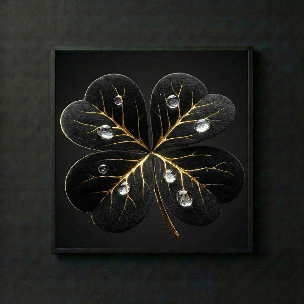 [THE GOLDEN FORTUNE | Success & Luck Art | Luxus Wandbild Kleeblatt | High-Res Download] - Luxus Wandbild mit 24 Karat Gold | Dark Luxury Interior & Wanddekoration.