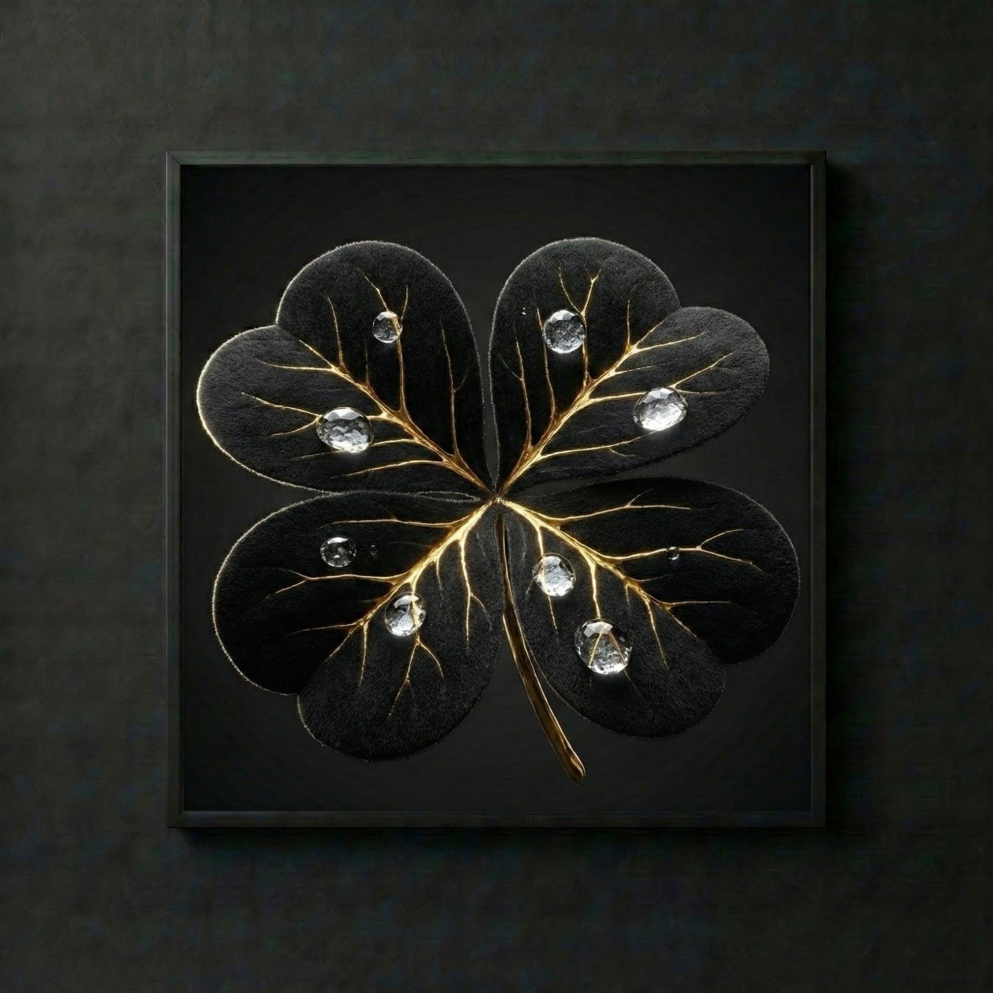 [THE GOLDEN FORTUNE | Success & Luck Art | Luxus Wandbild Kleeblatt | High-Res Download] - Luxus Wandbild mit 24 Karat Gold | Dark Luxury Interior & Wanddekoration.