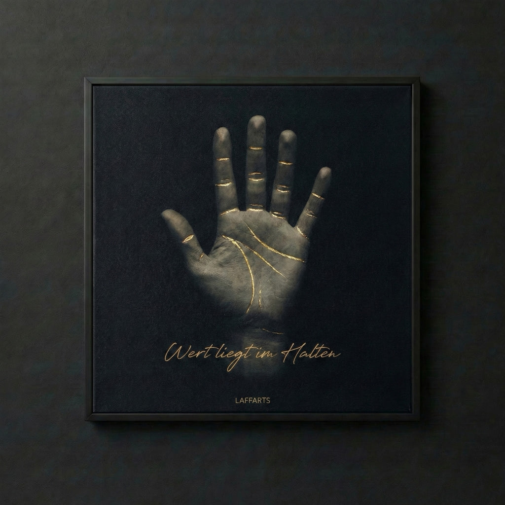 [Leinwandkunst "Wert liegt im Halten"| Zeitloses Statement mit Goldenen Details X LAFFARTS] - Luxus Wandbild mit 24 Karat Gold | Dark Luxury Interior & Wanddekoration.