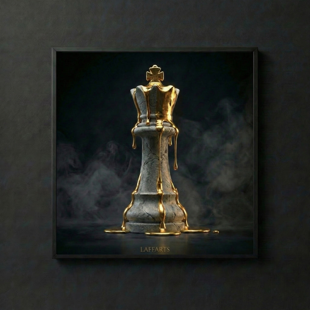 [THE GOLDEN KING | Strategy & Leadership Art X LAFFARTS GALLERY] - Luxus Wandbild mit 24 Karat Gold | Dark Luxury Interior & Wanddekoration.