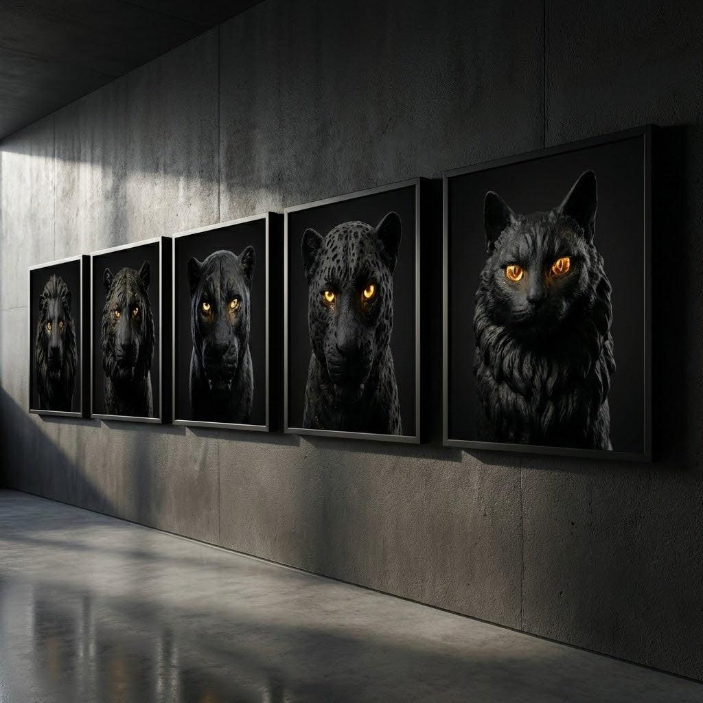 [THE AGILE LEOPARD | Luxus Wandbild Raubkatze | Eleganz & Speed | Geschenk für Männer | High-Res Download] - Luxus Wandbild mit 24 Karat Gold | Dark Luxury Interior & Wanddekoration.