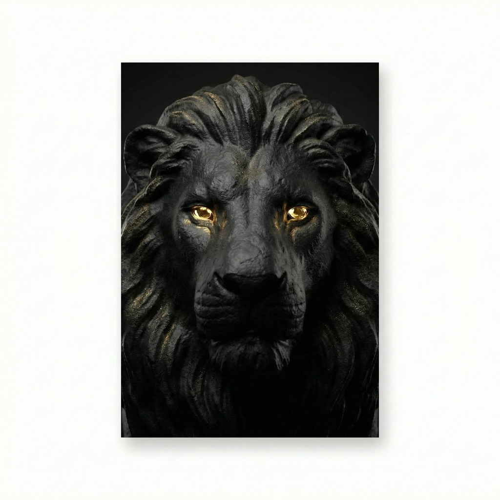 [WandkunstTHE LION KING | Wandbild Löwe Schwarz mit Gold Augen |] - Luxus Wandbild mit 24 Karat Gold | Dark Luxury Interior & Wanddekoration.