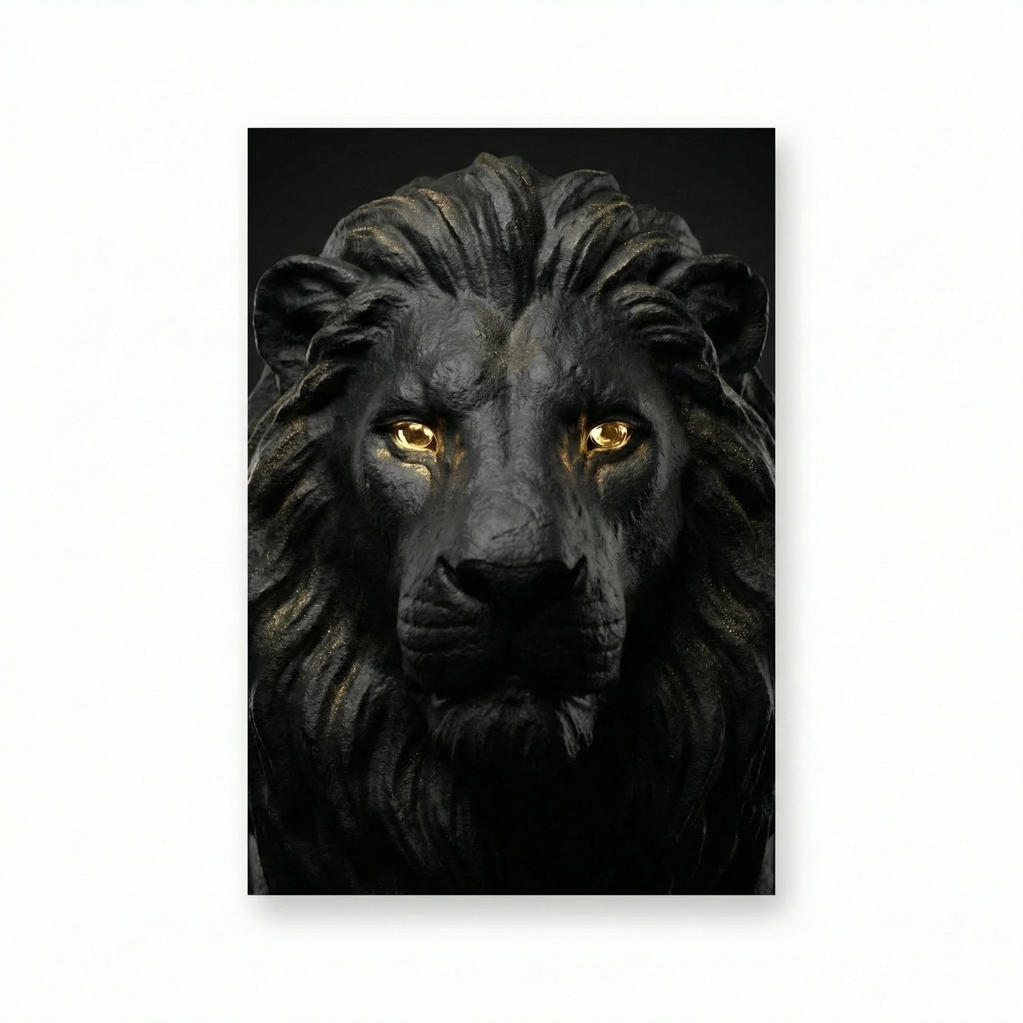 [WandkunstTHE LION KING | Wandbild Löwe Schwarz mit Gold Augen |] - Luxus Wandbild mit 24 Karat Gold | Dark Luxury Interior & Wanddekoration.