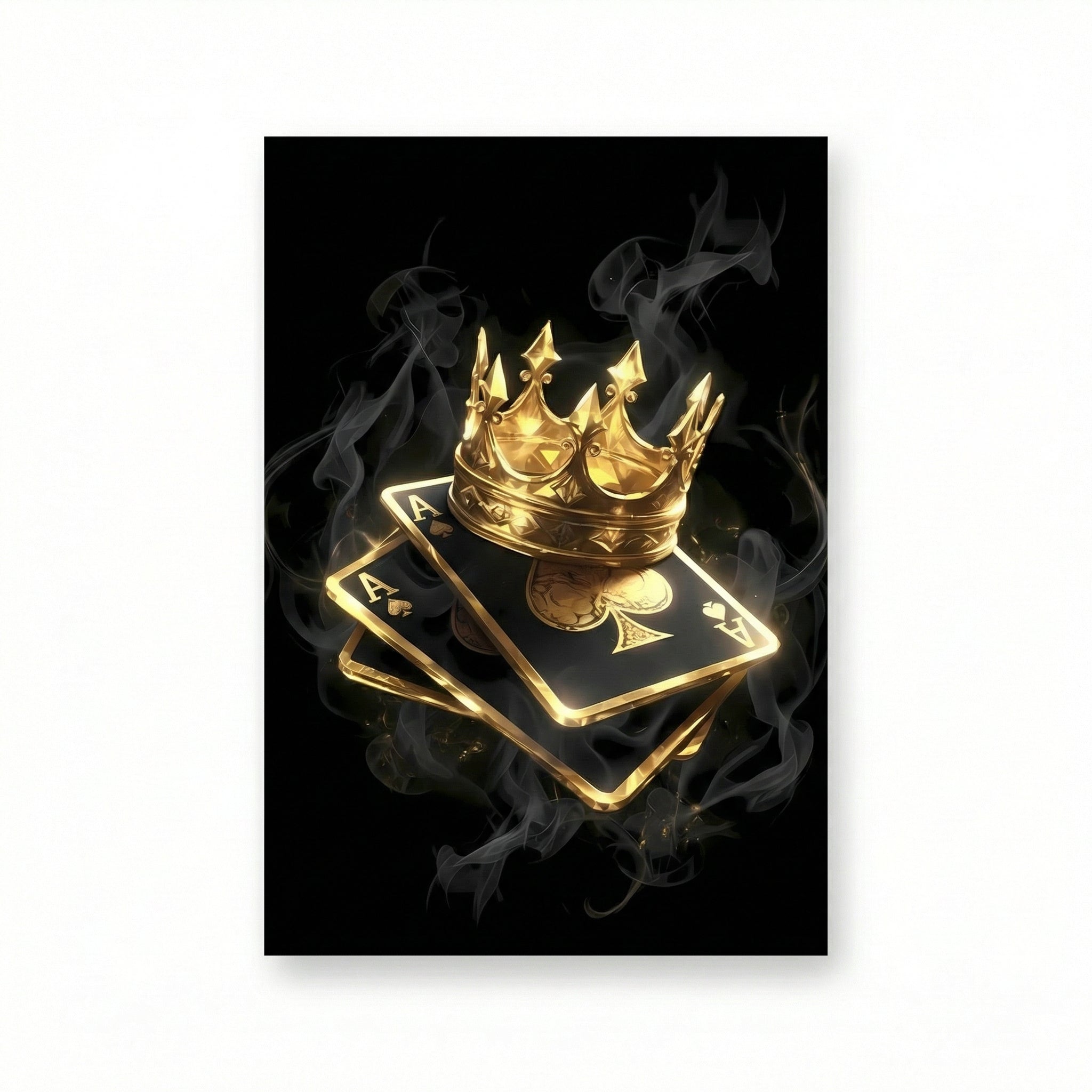 [Leinwandbild "King of Spades" – Pik Ass & Goldene Krone] - Luxus Wandbild mit 24 Karat Gold | Dark Luxury Interior & Wanddekoration.