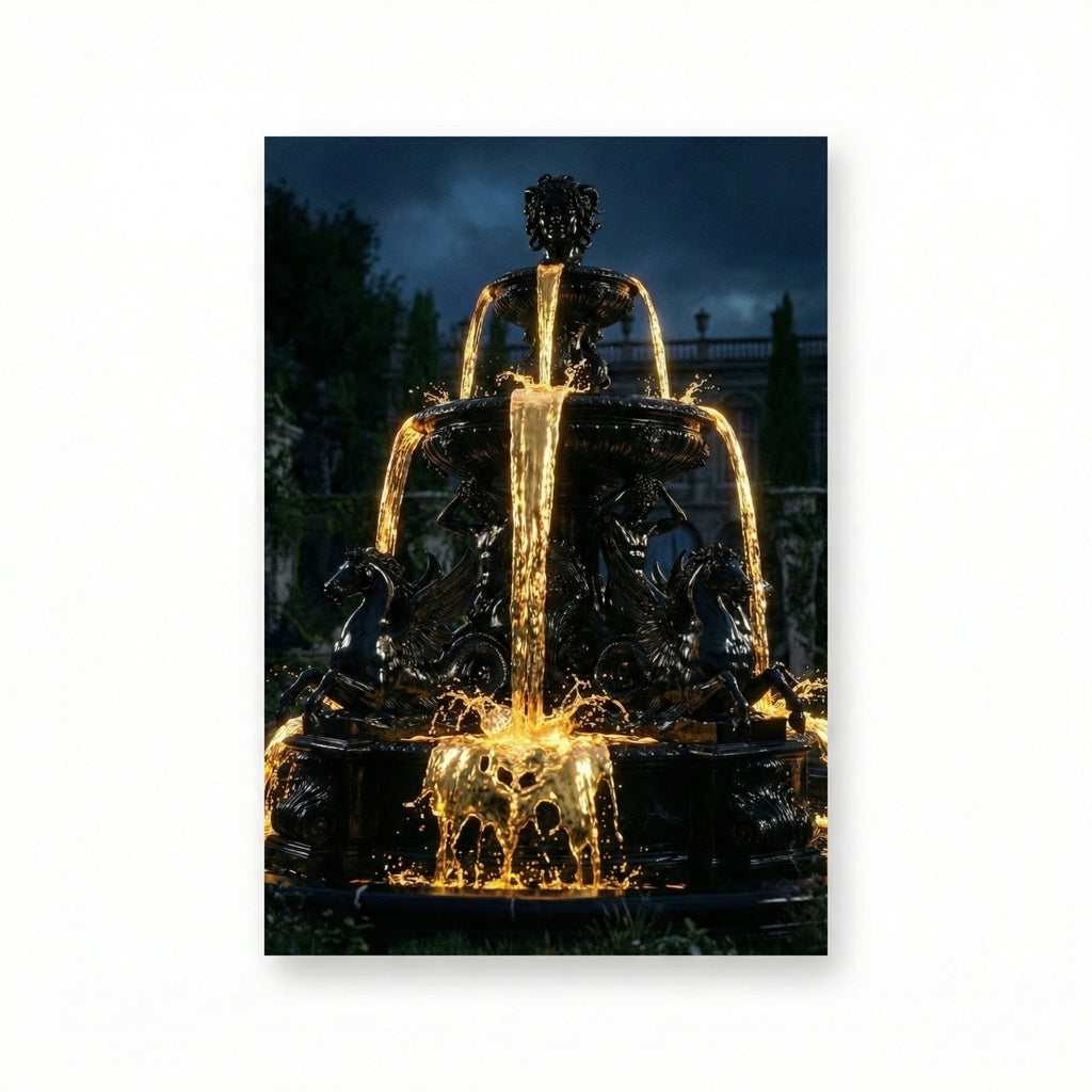 [Statement Leinwandbild "Liquid Enigma" – Tiefsinniges Luxus Wandbild für moderne Raumgestaltung & Büro] - Luxus Wandbild mit 24 Karat Gold | Dark Luxury Interior & Wanddekoration.