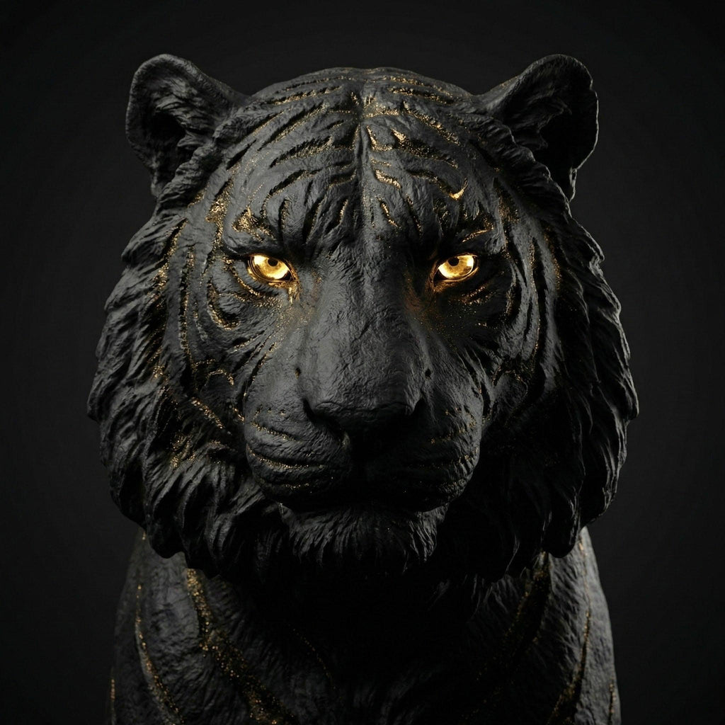 [THE TIGER EYE | Wandbild Tiger Kopf | Fokus & Strategie Kunst | Schwarz Gold Ästhetik] - Luxus Wandbild mit 24 Karat Gold | Dark Luxury Interior & Wanddekoration.