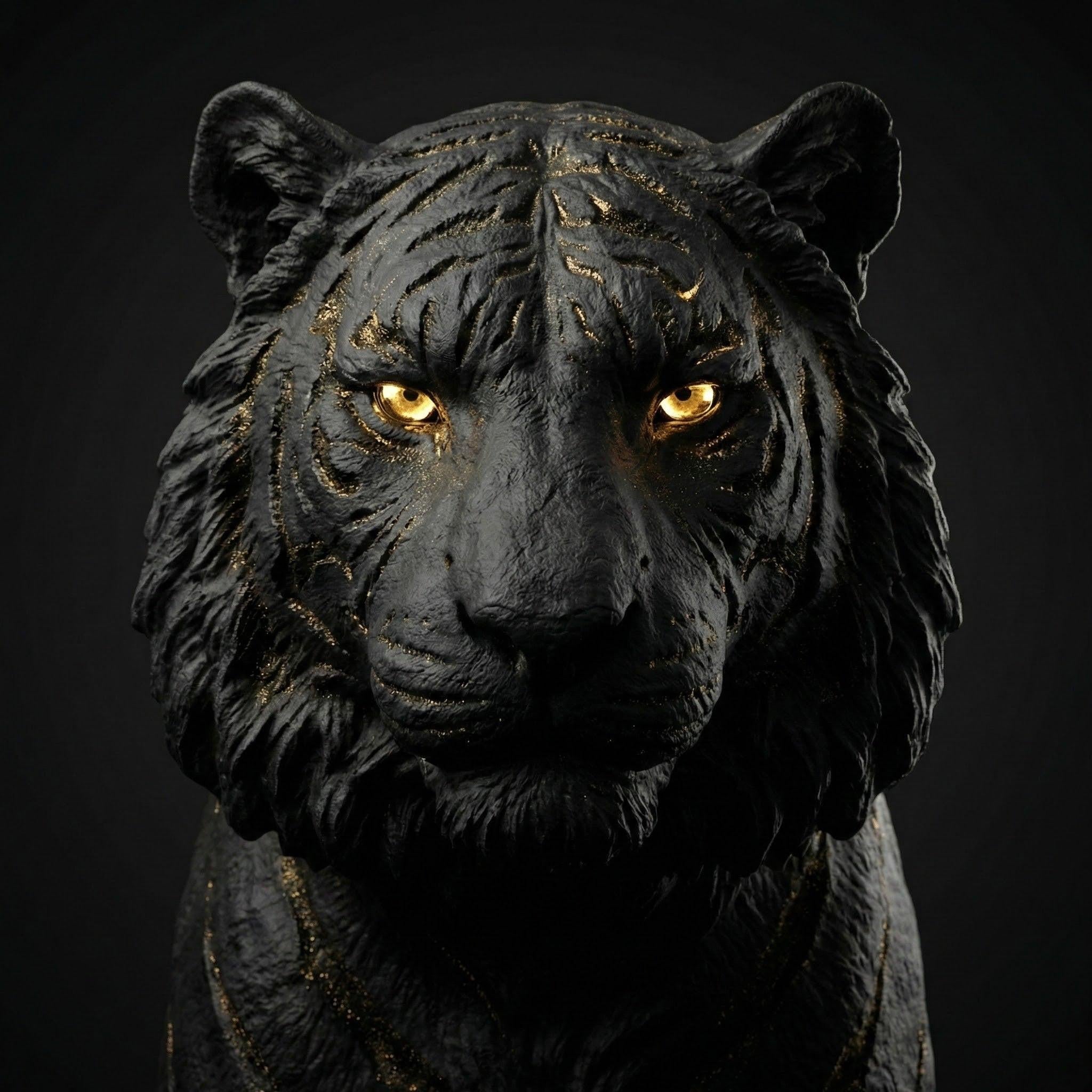 [THE TIGER EYE | Wandbild Tiger Kopf | Fokus & Strategie Kunst | Schwarz Gold Ästhetik] - Luxus Wandbild mit 24 Karat Gold | Dark Luxury Interior & Wanddekoration.