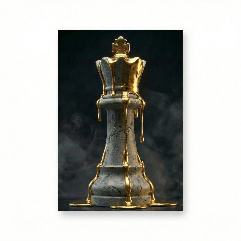 [Wandbild Schachkönig Gold & Schwarz | Luxus Kunst] - Luxus Wandbild mit 24 Karat Gold | Dark Luxury Interior & Wanddekoration.