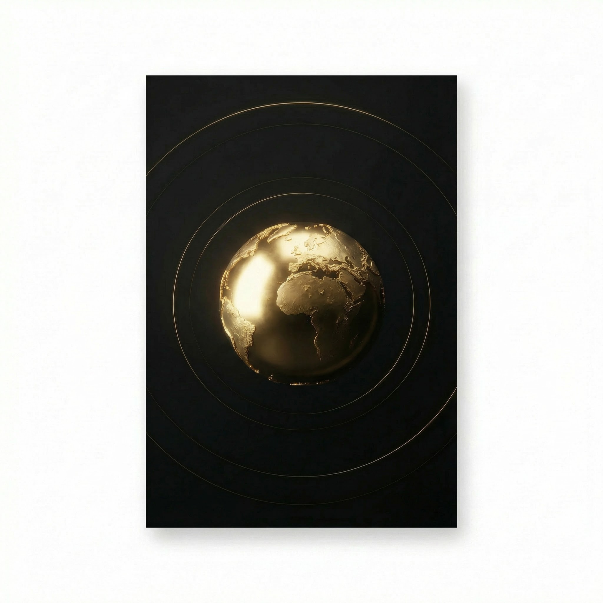 [Exklusives Kunstwerk "The World Is Yours" – Modernes 3D Globus Wandbild für dezentes Status-Ambiente] - Luxus Wandbild mit 24 Karat Gold | Dark Luxury Interior & Wanddekoration.