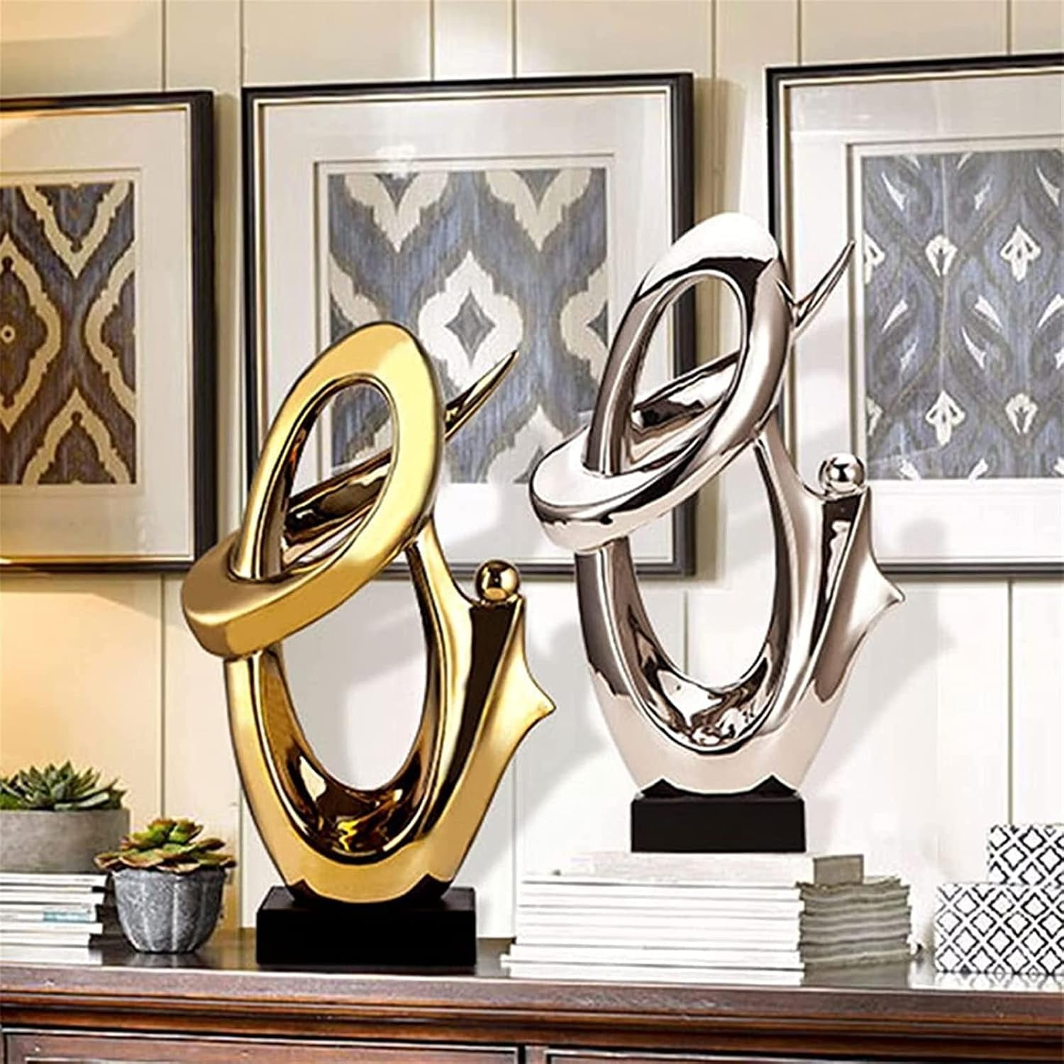 Home Deco Keramik Abstrakte Skulptur Deko Geschenk Silber Statue Büro Zuhause Wohnzimmer Dekoration Gold (Gold)