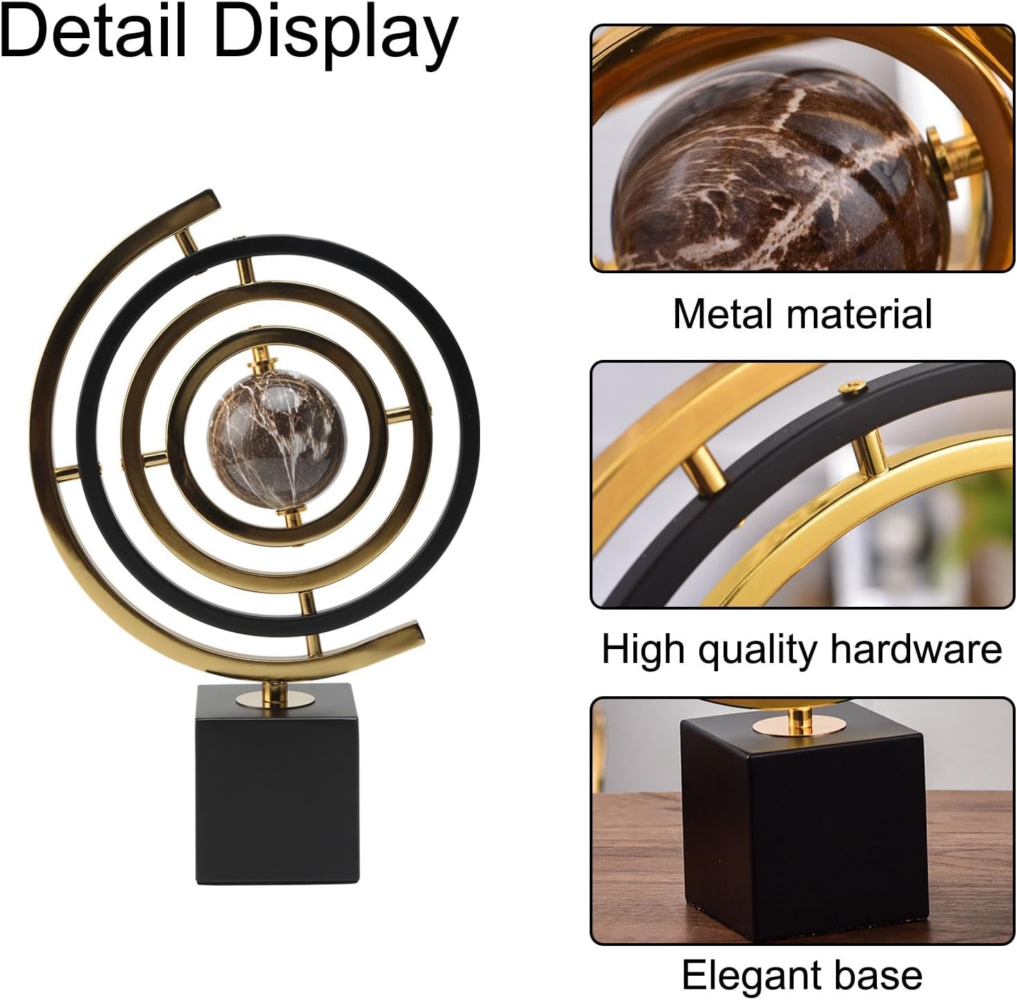 Metall Globus Deko Schwarz Gold, Abstrakte Skulptur Und Moderne Schreibtisch Deko, Stabiles Büro Accessoire Und Regal Dekoration, Elegantes Kunstobjekt Als Geschenk Für Einweihung