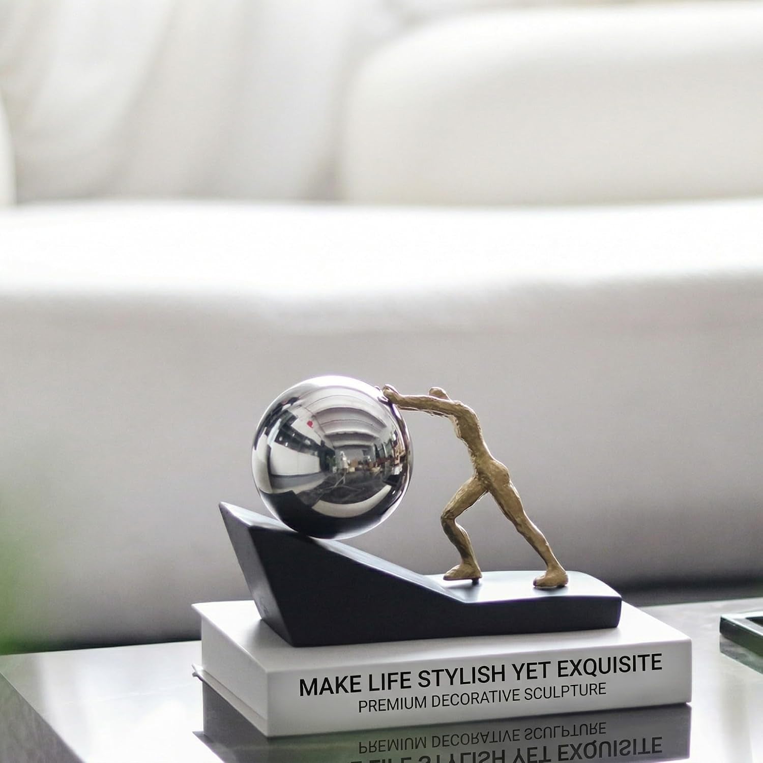 Sisyphus Gold-Chrome | Motivations-Skulptur fürs Büro