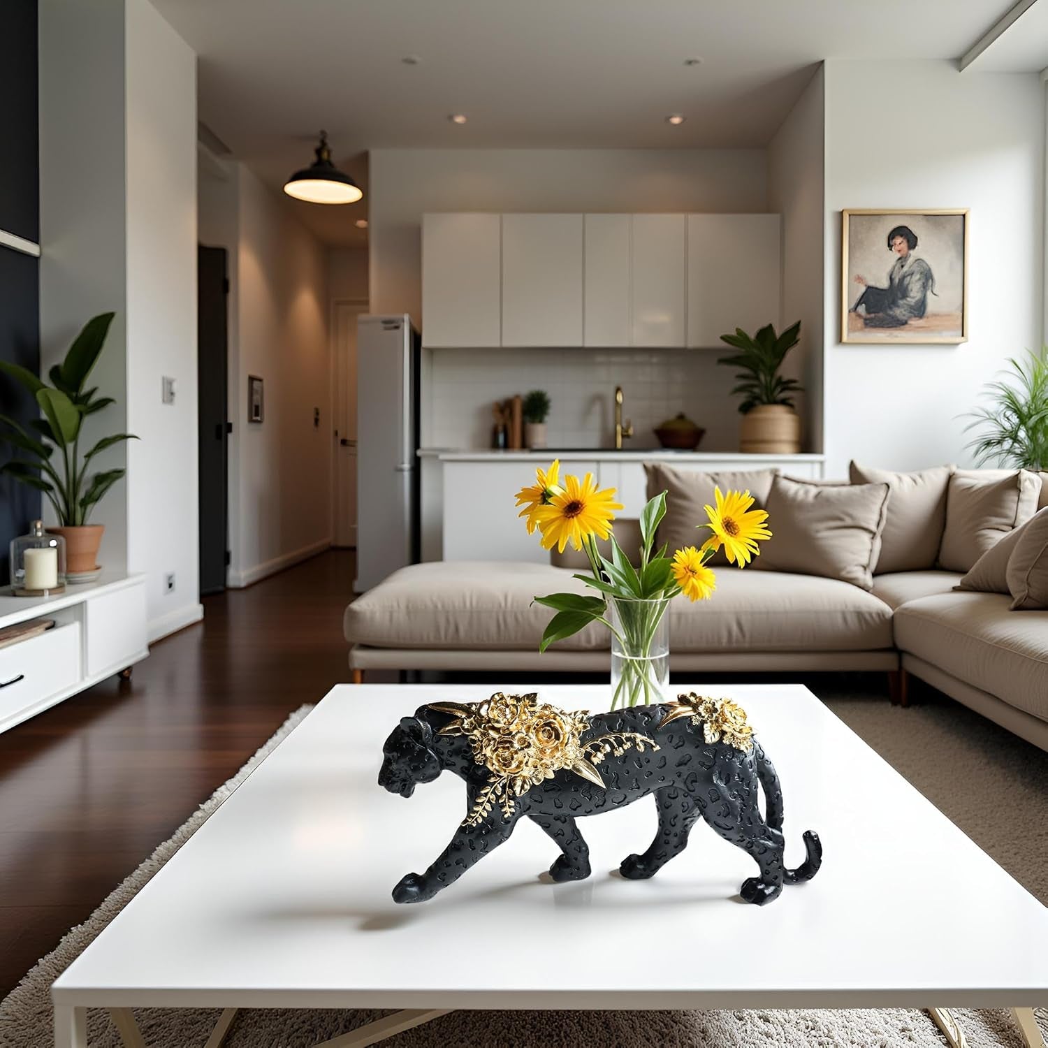 Gepardenstatue, Leoparden-Skulptur, Heimdekoration, Leoparden-Skulptur, Kunstharz, Handgefertigt, Sitzend, Geeignet Für Wohnzimmer, Tisch, Mitte, Schlafzimmer, Geschenk Für Frau Und Vater