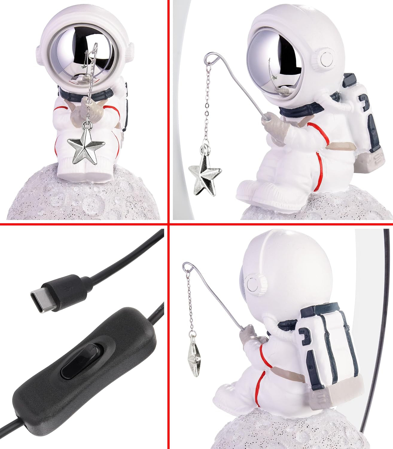 Fishing Astronaut Gold | Pop-Art Tischleuchte 32 cm