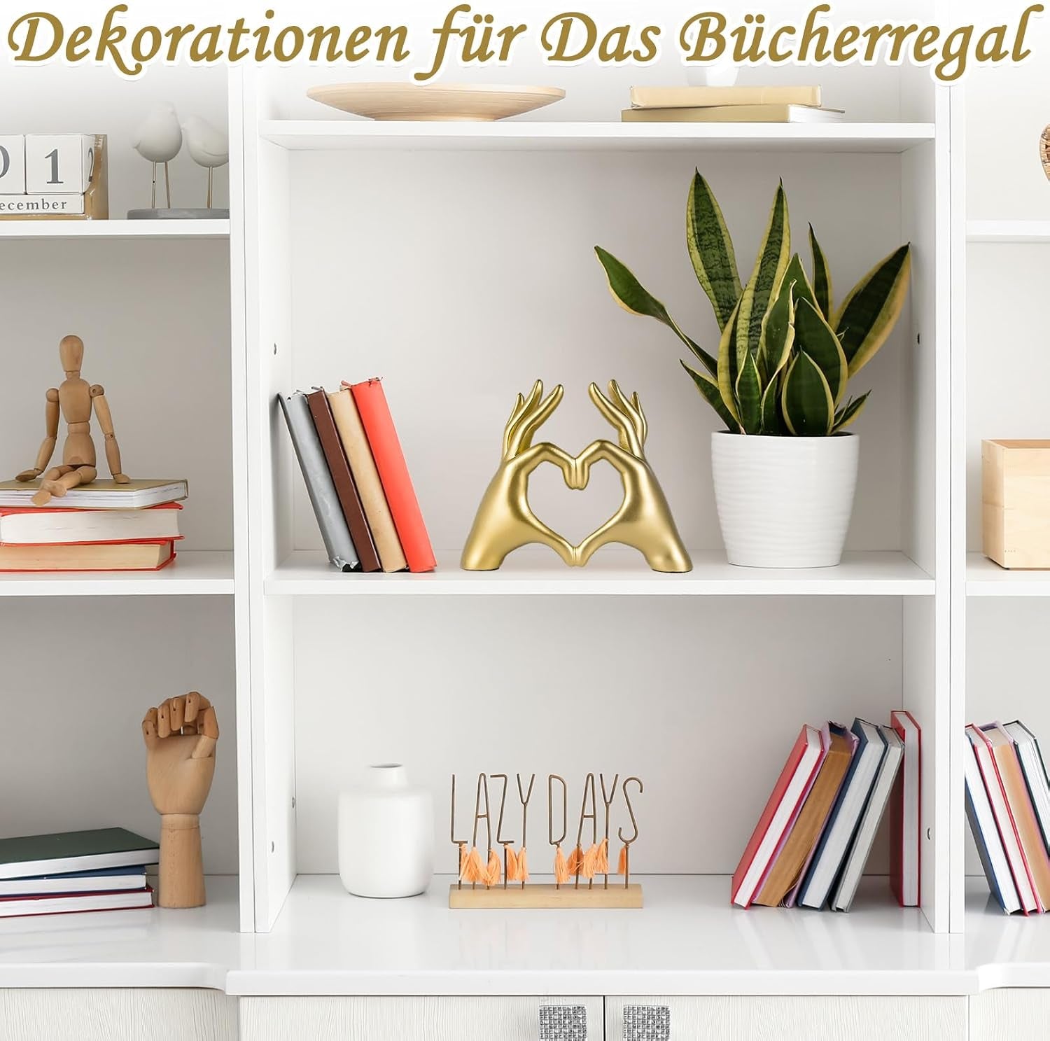 Goldene Herz Hand Skulptur, Herzform Hand Statue, Liebe Finger Deko Gold Aus Resin, Minimalistisches Herz Deko Für Wohnzimmer, Schlafzimmer, Büro & Bücherregal