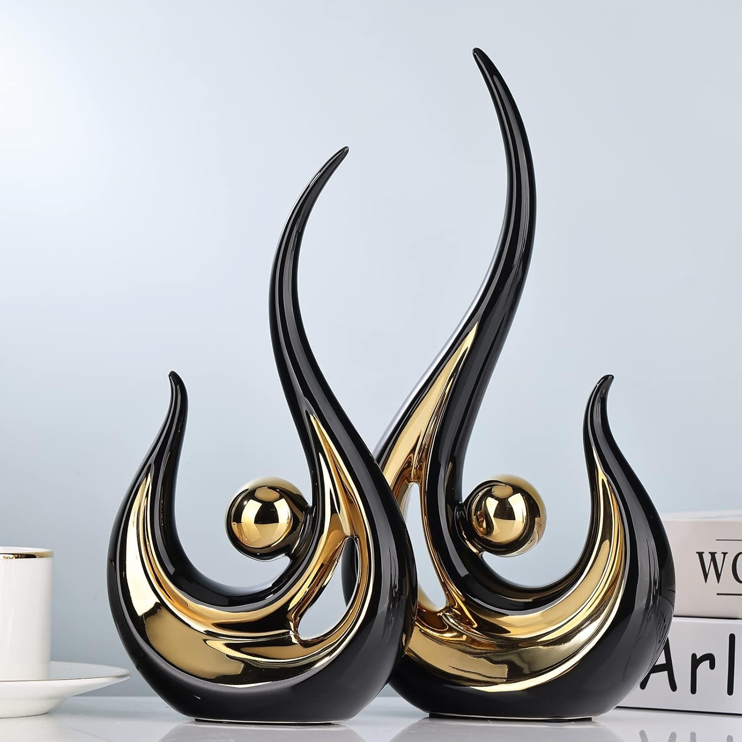Black-Gold Silence Skulptur | Abstraktes Gesicht 27 cm