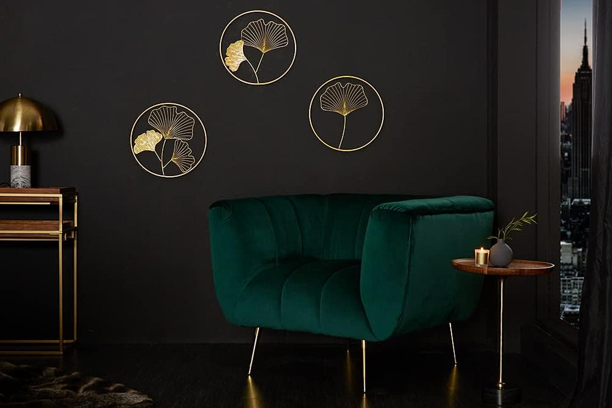 Riess Ambiente Elegante Wanddeko 3Er Set GINKGO 40Cm Gold in Filigraner Blattform Wanddekoration Dekoration Wand