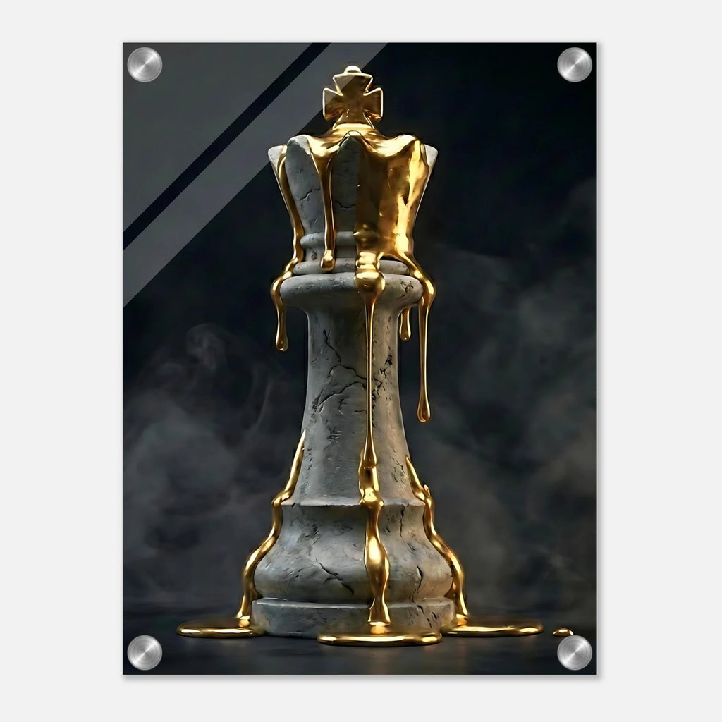 [Wandbild Schachkönig Gold & Schwarz | Luxus Kunst] - Luxus Wandbild mit 24 Karat Gold | Dark Luxury Interior & Wanddekoration.