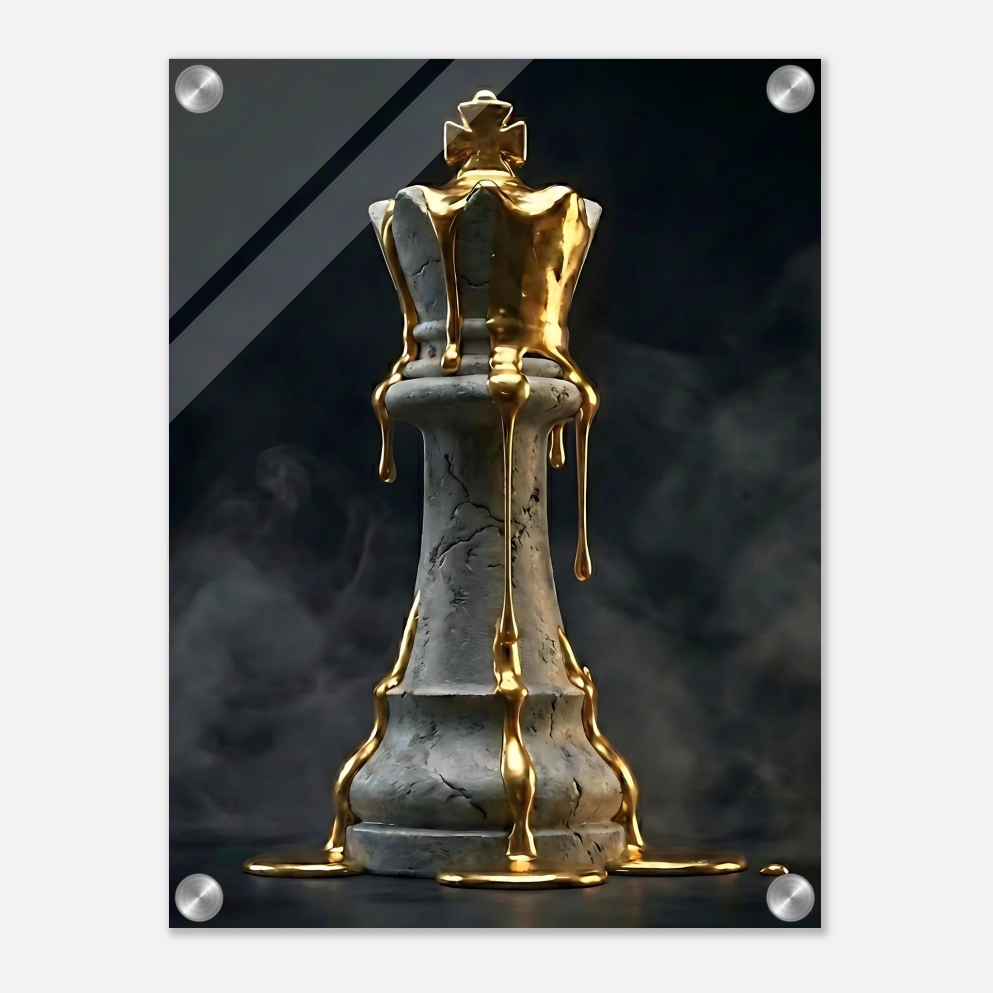 [Wandbild Schachkönig Gold & Schwarz | Luxus Kunst] - Luxus Wandbild mit 24 Karat Gold | Dark Luxury Interior & Wanddekoration.