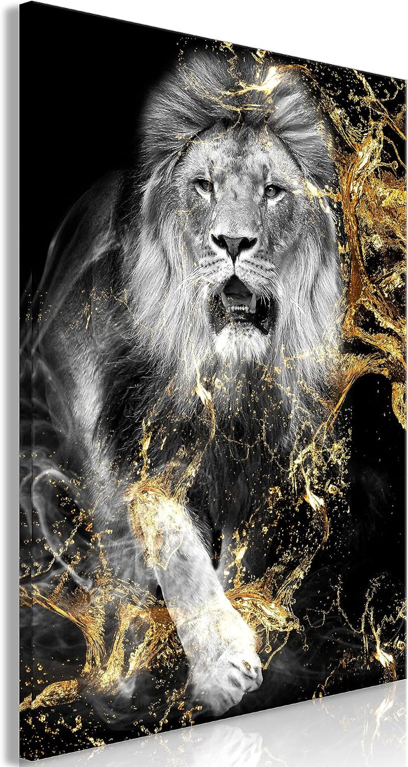 Lion Gold Acrylglasbild | Löwen-Wandbild 120 x 80 cm