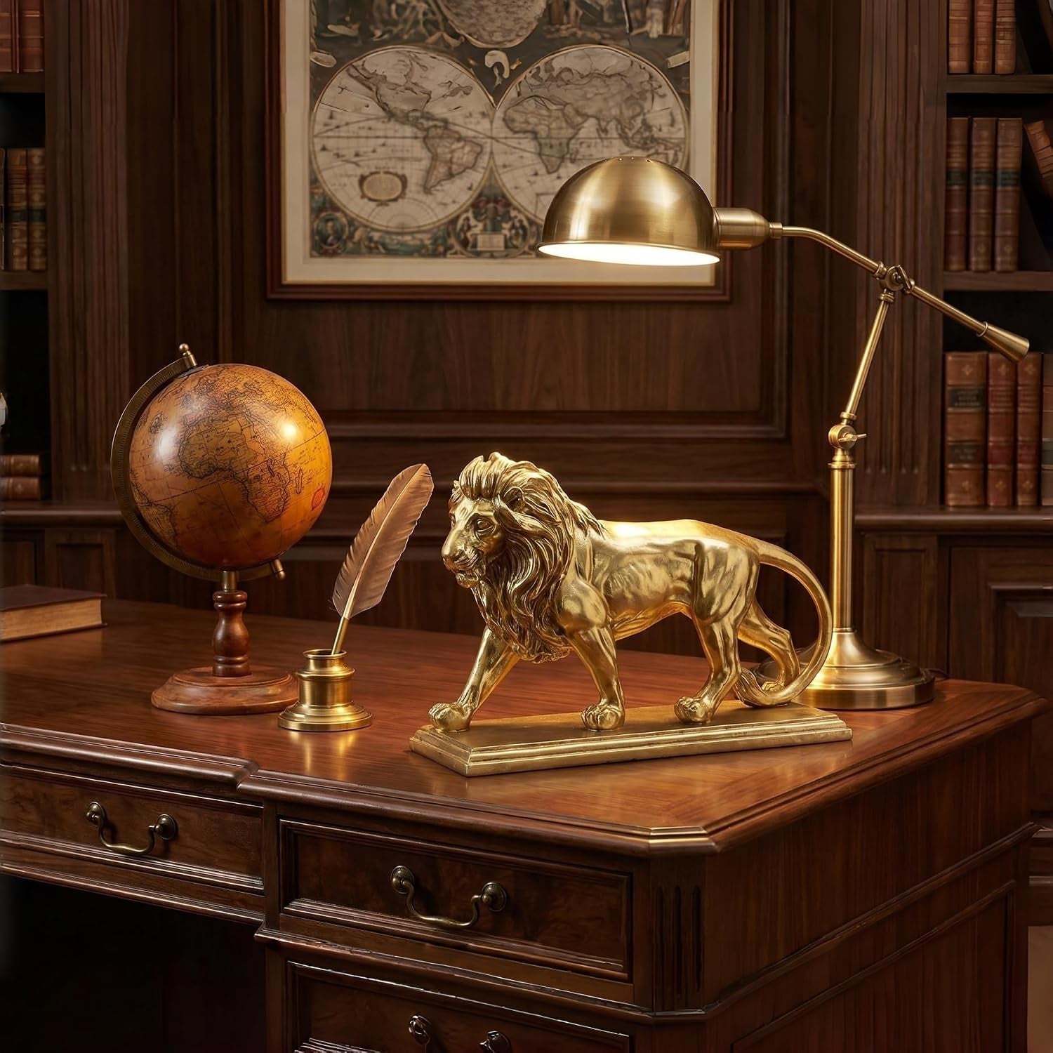 Heimdekoration Goldener Löwe, Skulptur Ornament, Kreative Regaldekoration, Statue Für Modernes Zuhause, Wohnzimmer, Bücherregal, Büroschreibtisch, Einzigartiges Geschenk Für Andere