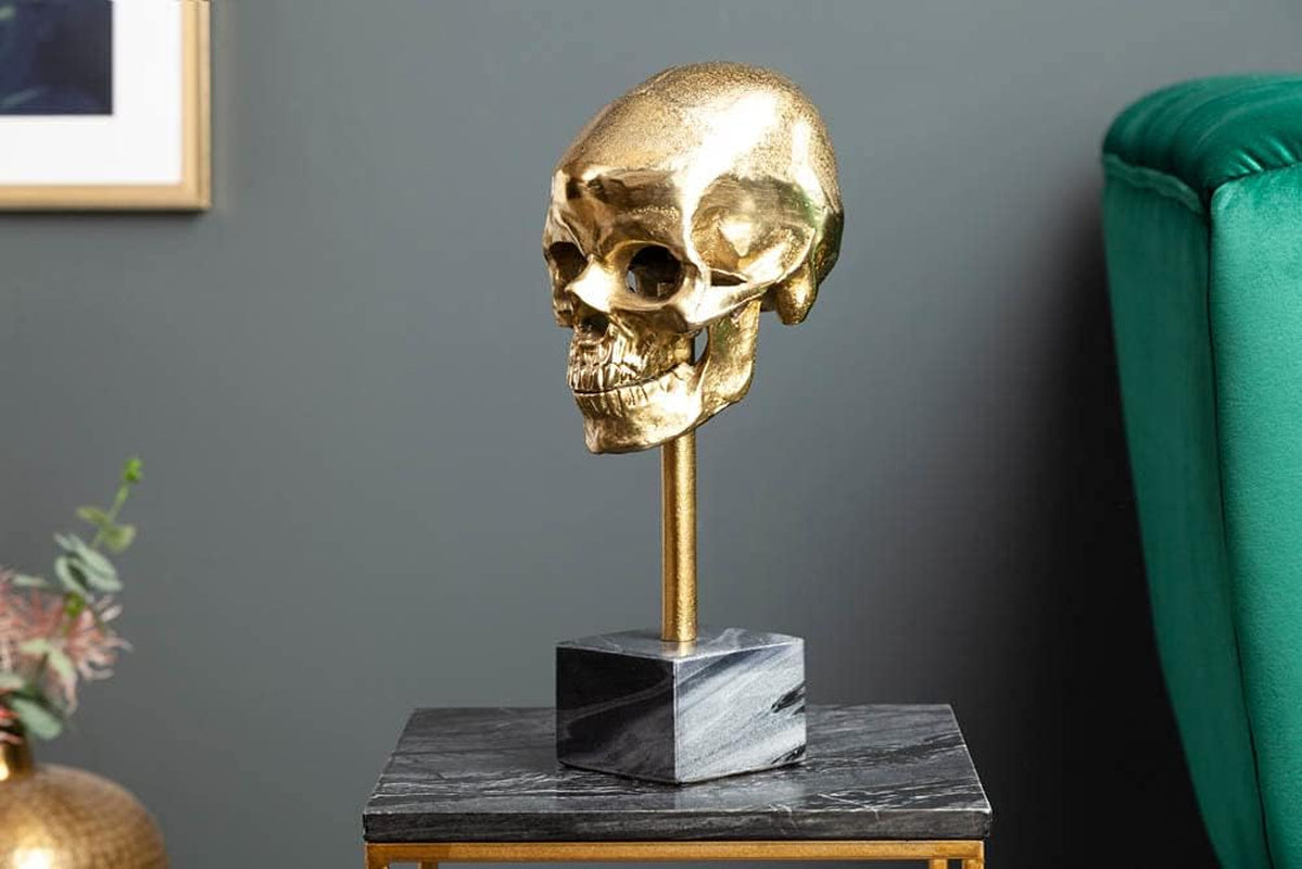 Riess Ambiente Elegante Skulptur Skull 35Cm Gold Totenkopf Mit Marmorfuß Wohnaccessoire Dekoschädel Deko