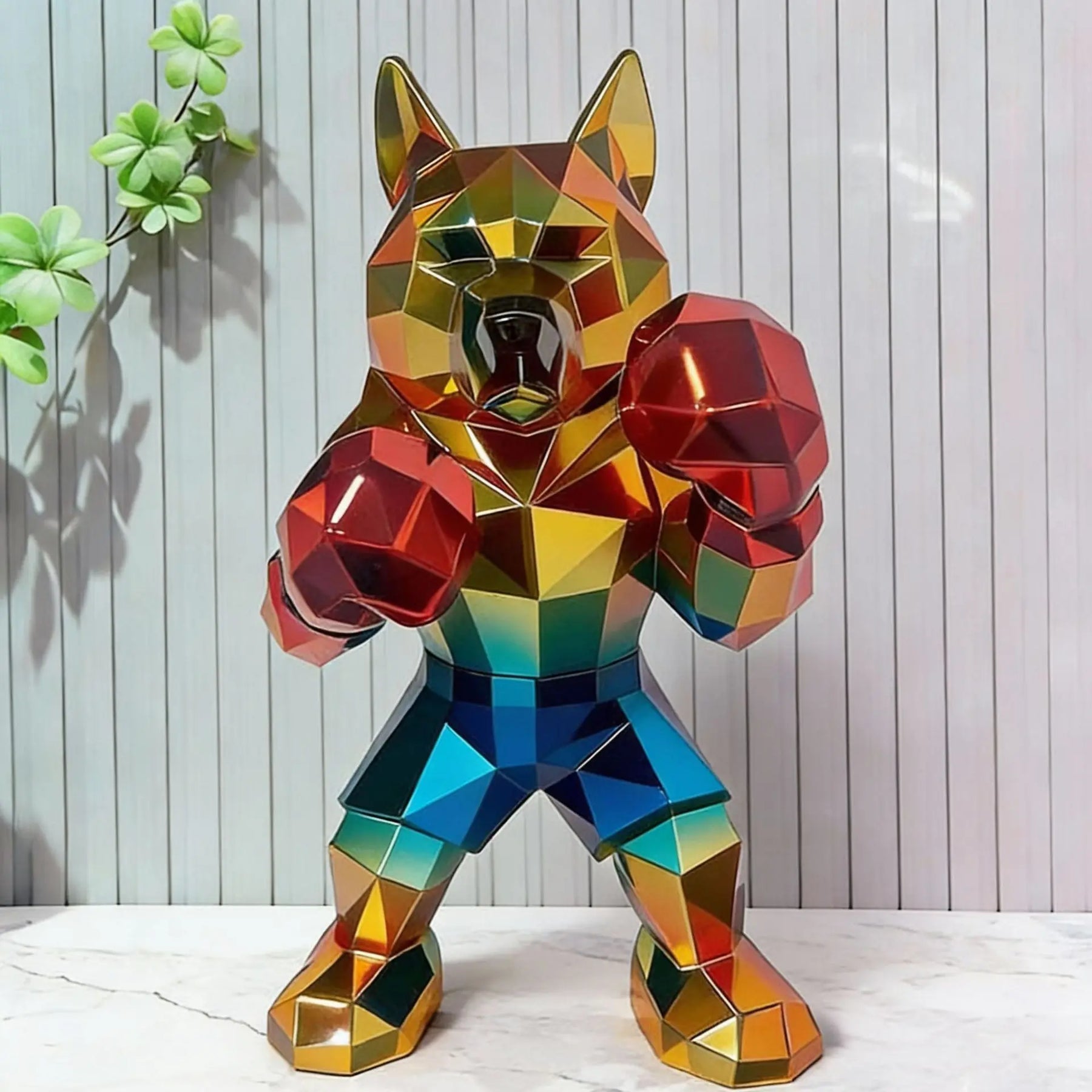 Creative Boxing Wolf King Sculpture Living Room Desktop Wine Rack Decor Animal Figurine Resin Crafts Modern Home Decor Statue