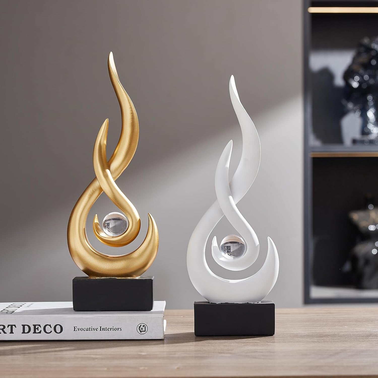 Moderne Abstrakte Kunst-Tischdekoration, Harz-Flammenstatue, Moderne Goldene Tafelaufsatz, Ornamente Für Wohnzimmer, Tolle Geschenkidee, Heimdekoration, Sammlerstücke