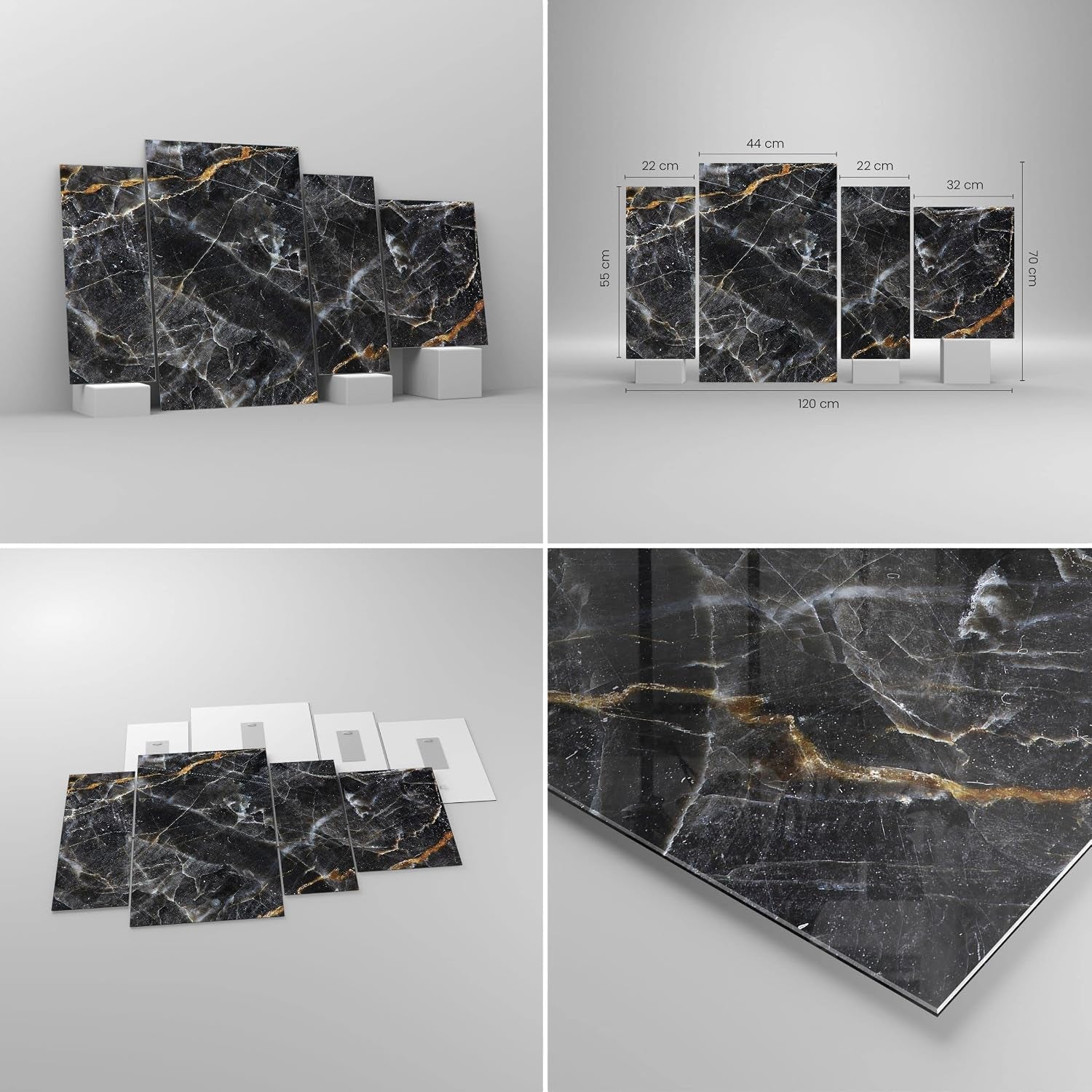 Black Marble Glasbild Schwarz-Gold 120 x 70 cm