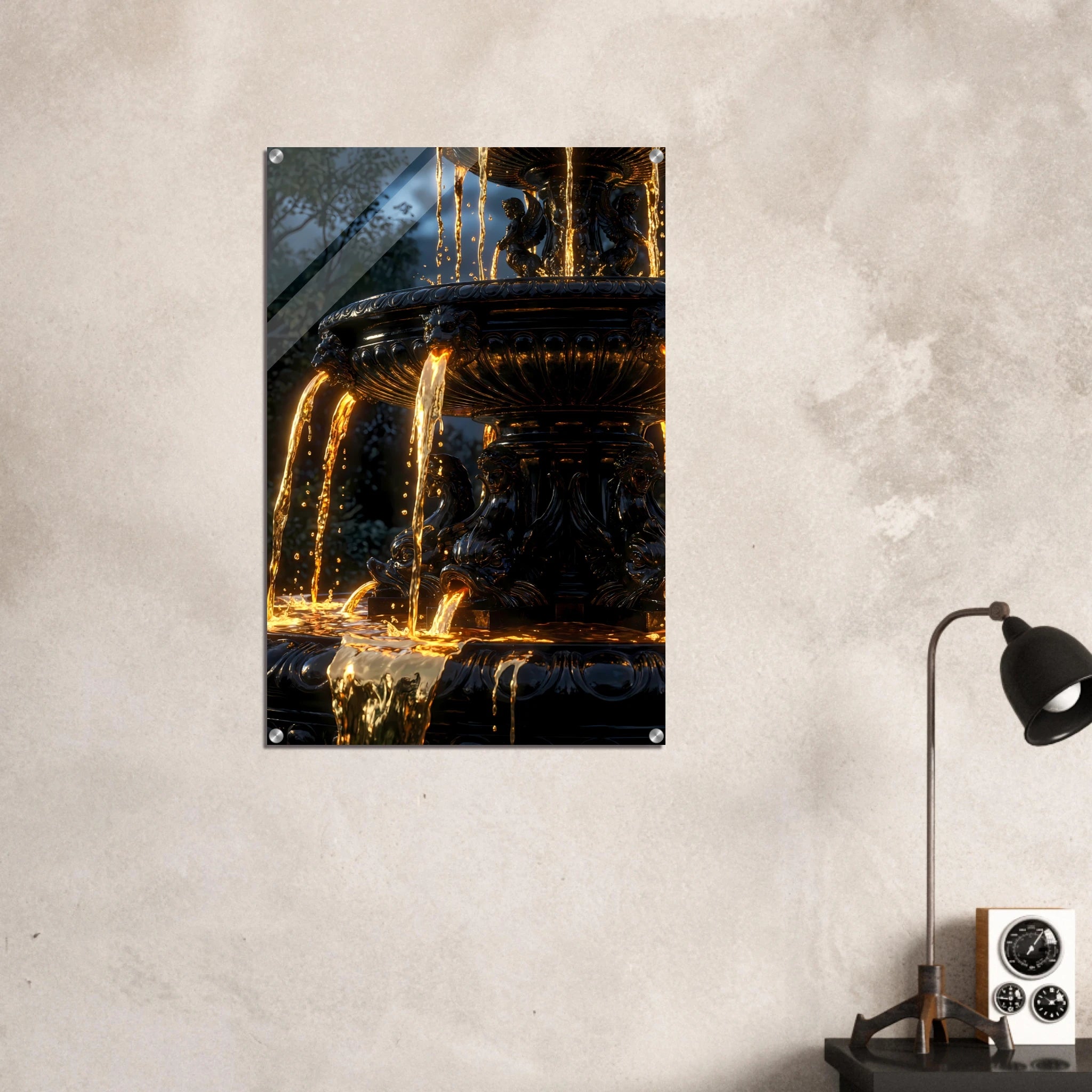 [„AURUM NOCTIS“ Die Nacht aus fließendem Gold - LAFFARTS GALLERY] - Luxus Wandbild mit 24 Karat Gold | Dark Luxury Interior & Wanddekoration.