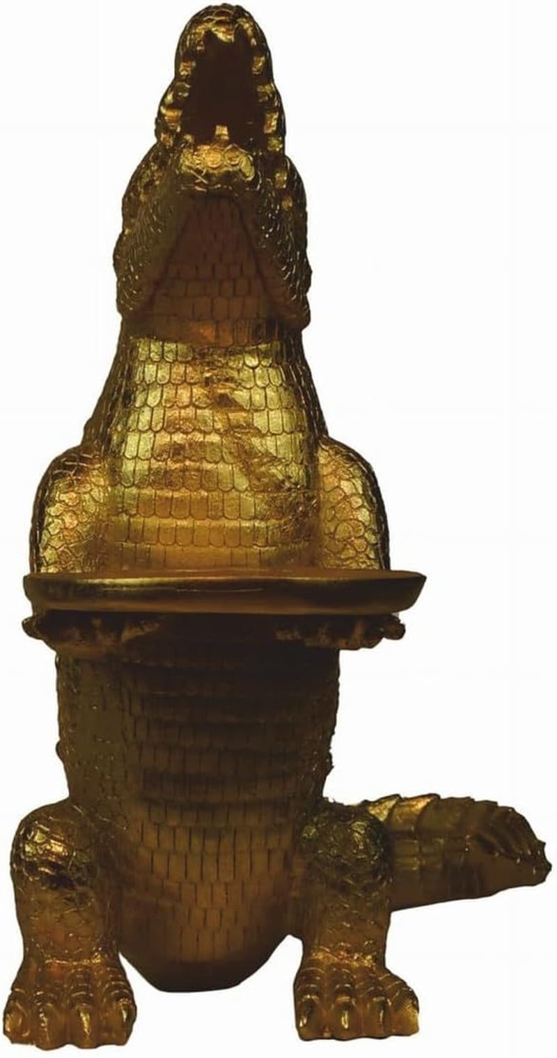 Casa Padrino Luxus Deko Skulptur Krokodil Mit Tablett Gold H. 52 Cm - Deko Figur