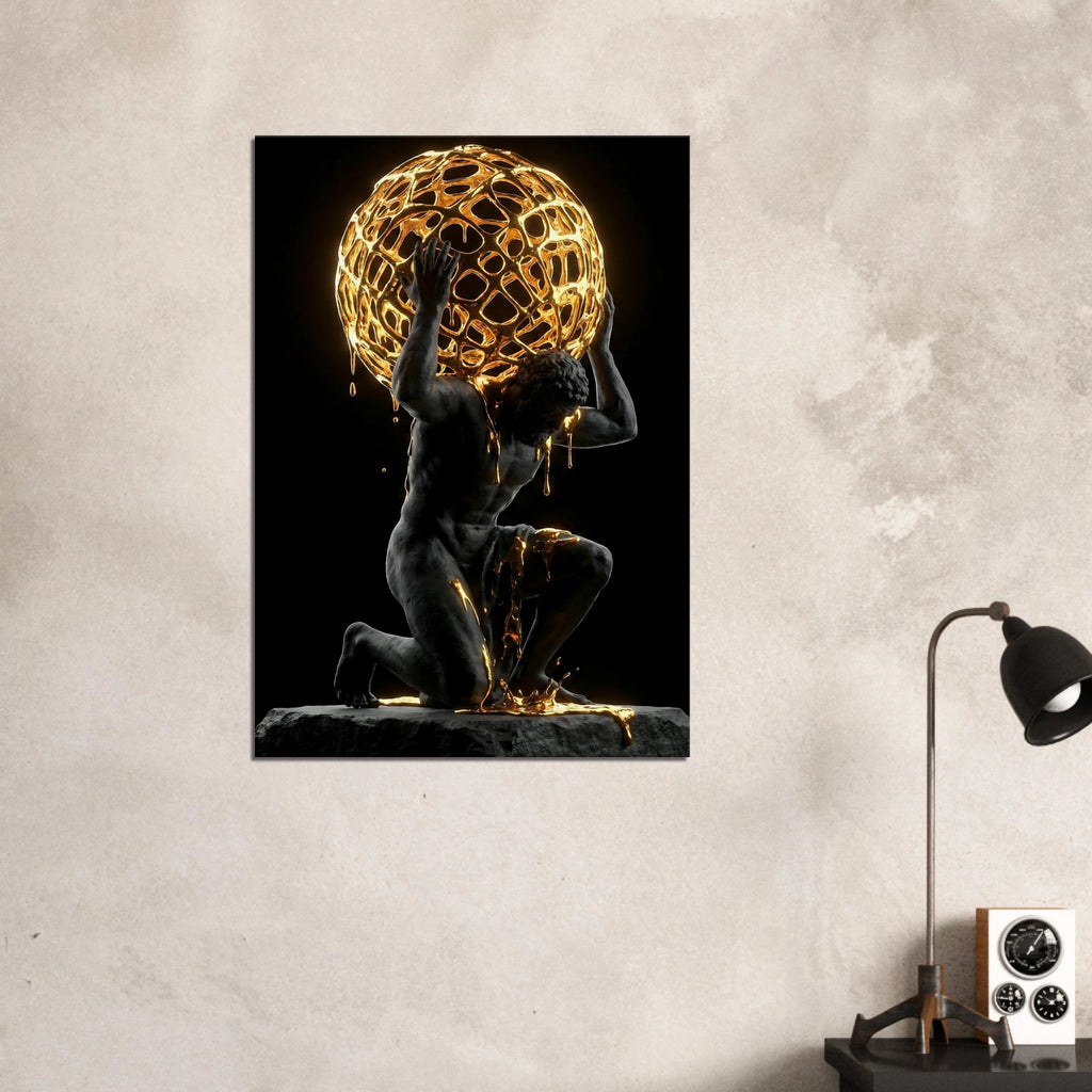 [THE GOLDEN ATLAS | Weight of Success Art | Luxus Wandbild] - Luxus Wandbild mit 24 Karat Gold | Dark Luxury Interior & Wanddekoration.