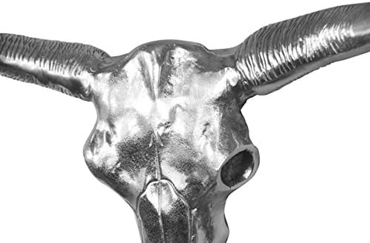 Michaelnoll Stierkopf Bulle Schädel Stier Bullenschädel Geweih Hörner Deko Dekoration - Wanddekoration Silber Aluminium Metall - Wanddeko Modern Für Wohnzimmer Und Schlafzimmer - XXL
