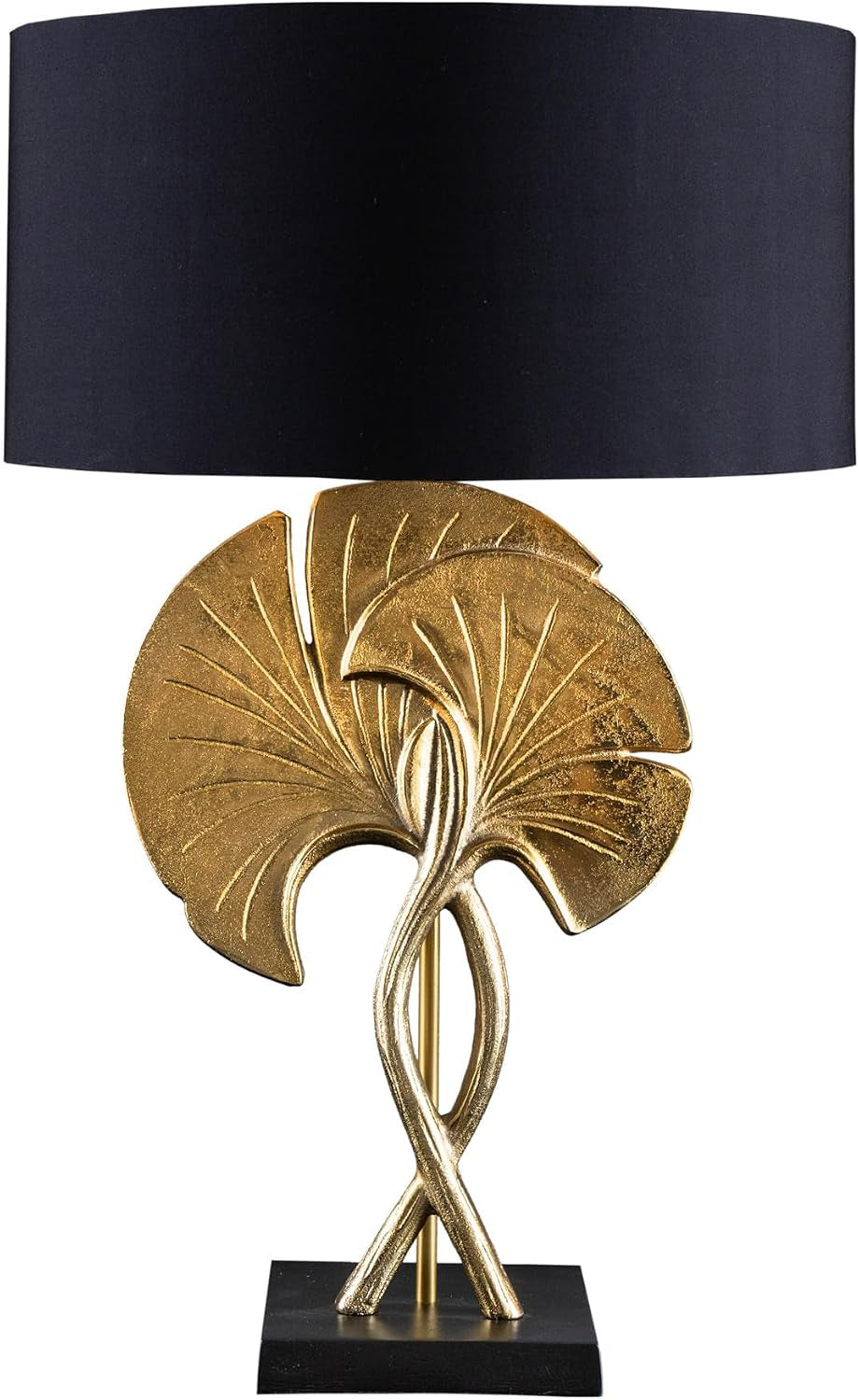 Ginkgo Tischlampe Schwarz-Gold | Skulptur-Leuchte 62 cm